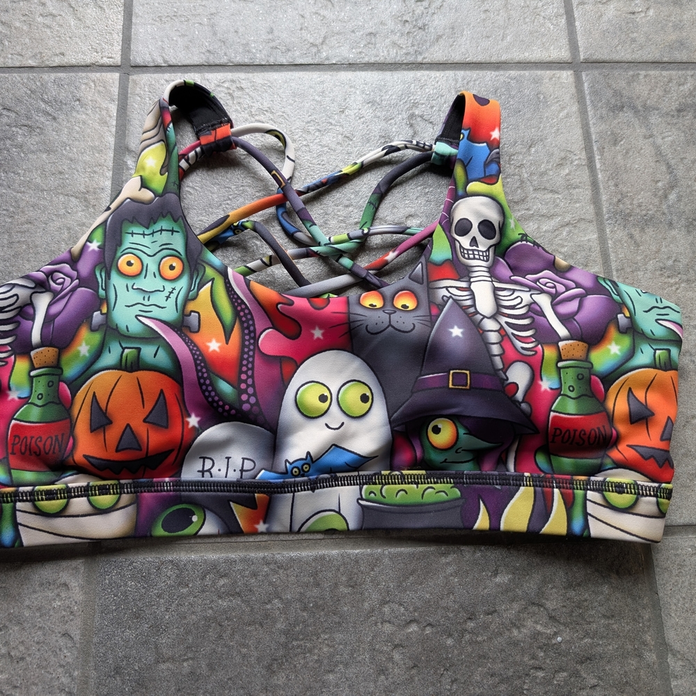 Constantly Varied Gear CVG Halloween Cute Spooky Butterfly back Sports Bra XL